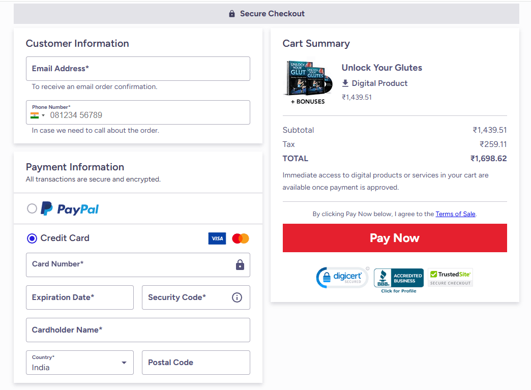 Secure Checkout for Unlock Your Glutes Program